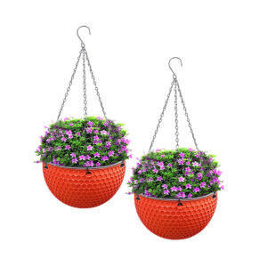 SOGA 2X Red Small Hanging Resin Flower Pot Self Watering Basket Planter Outdoor Garden Decor, , , , , ,  - AU DEPOT 1