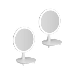 SOGA 2X Round White Rechargeable LED Light Makeup Mirror Tabletop Vanity Home Decor Bathroom Storage BathG535X2 AU DEPOT Bathroom Storage - AU DEPOT