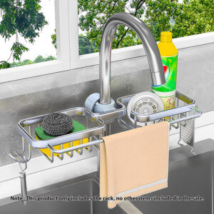 SOGA 2X Silver Kitchen Sink Organiser Faucet Soap Sponge Caddy Rack Drainer with Towel Bar Holder, Home, Bathroom, Bathroom Accessories, Bathroom Storage, ,  - AU DEPOT 2