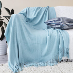 SOGA 2X Sky Blue Acrylic Knitted Throw Blanket Solid Fringed Warm Cozy Woven Cover Couch Bed Sofa Home Decor, Home, Bed Linen, Throws And Blankets, Blanket, ,  - AU DEPOT 2