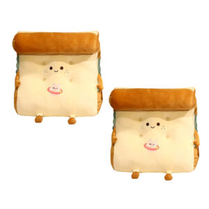 SOGA 2X Smiley Face Toast Bread Wedge Cushion Stuffed Plush Cartoon Back Support Pillow Home Decor SCushion021X2 AU DEPOT - AU DEPOT