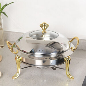 SOGA 2X Stainless Steel Gold Accents Round Buffet Chafing Dish Cater Food Warmer Chafer with Glass Top Lid, Business & Industrial, Food Service, Plate & Dish Warmers, , ,  - AU DEPOT 2