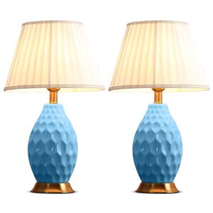 SOGA 2X Textured Ceramic Oval Table Lamp with Gold Metal Base Blue Lamps TableLamp180BlueX2 AU DEPOT Lamps - AU DEPOT