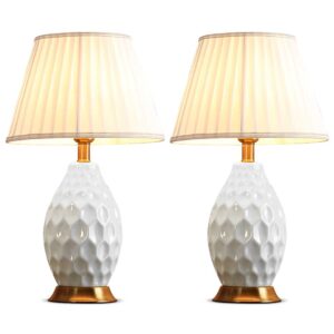 SOGA 2X Textured Ceramic Oval Table Lamp with Gold Metal Base White Lamps TableLamp180WhiteX2 AU DEPOT Lamps - AU DEPOT