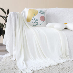 SOGA 2X White Acrylic Knitted Throw Blanket Solid Fringed Warm Cozy Woven Cover Couch Bed Sofa Home Decor, Home, Bed Linen, Throws And Blankets, Blankets, ,  - AU DEPOT 2