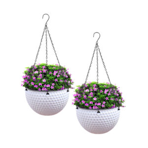 SOGA 2X White Small Hanging Resin Flower Pot Self Watering Basket Planter Outdoor Garden Decor HangPot11WHTX2 AU DEPOT - AU DEPOT