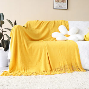 SOGA 2X Yellow Acrylic Knitted Throw Blanket Solid Fringed Warm Cozy Woven Cover Couch Bed Sofa Home Decor, Home, Bed Linen, Throws And Blankets, Blankets, ,  - AU DEPOT 2