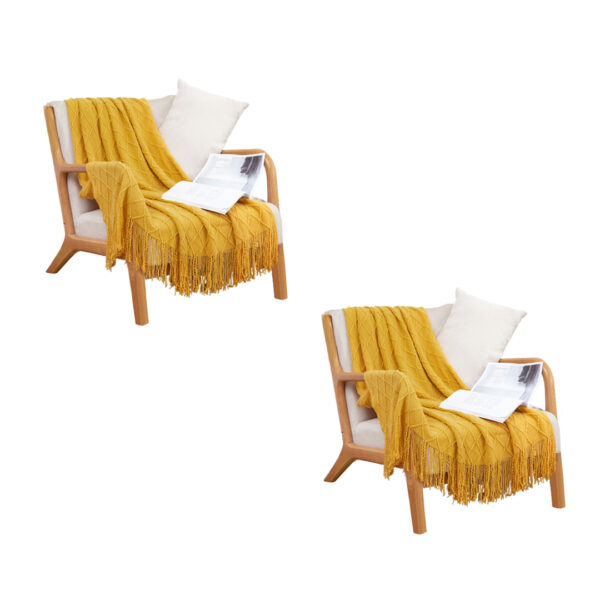 SOGA 2X Yellow Diamond Pattern Knitted Throw Blanket Warm Cozy Woven Cover Couch Bed Sofa Home Decor with Tassels, Home, Bed Linen, Throws And Blankets, Blankets, ,  - AU DEPOT 1