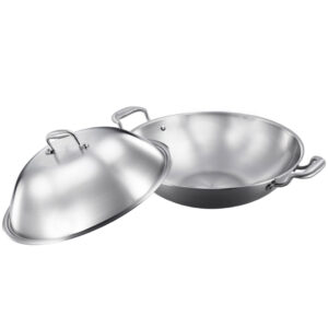 SOGA 3 Ply 38cm Stainless Steel Double Handle Wok Frying Fry Pan Skillet with Lid Frying Pans WokTRIFPG38 AU DEPOT Frying Pans - AU DEPOT