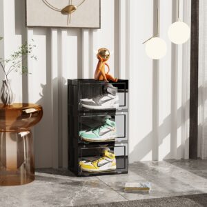 SOGA 3 Tier Black Portable Shoe Organiser Sneaker Footwear Folding Plastic Bin Stackable Storage Box with Magnet Doors, Furniture, Storage & Shelving, Shoe Storage, , ,  - AU DEPOT 2