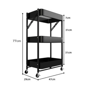 SOGA 3 Tier Steel Black Foldable Kitchen Cart Multi-Functional Shelves Portable Storage Organizer with Wheels, Garden, Tools & Hardware, Garage Storage & Organisation, Utility Shelves, , ,  - AU DEPOT 2