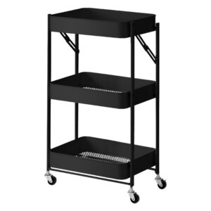 SOGA 3 Tier Steel Black Foldable Kitchen Cart Multi Functional Shelves Portable Storage Organizer with Wheels KitchenXY011 AU DEPOT - AU DEPOT