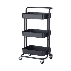 SOGA 3 Tier Steel Black Movable Kitchen Cart Multi Functional Shelves Portable Storage Organizer with Wheels KitchenXY004 AU DEPOT - AU DEPOT