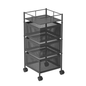 SOGA 3 Tier Steel Square Rotating Kitchen Cart Multi Functional Shelves Portable Storage Organizer with Wheels KitchenXY019 AU DEPOT - AU DEPOT