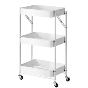 SOGA 3 Tier Steel White Foldable Kitchen Cart Multi-Functional Shelves Portable Storage Organizer with Wheels, Garden, Tools & Hardware, Garage Storage & Organisation, Utility Shelves, , ,  - AU DEPOT 1