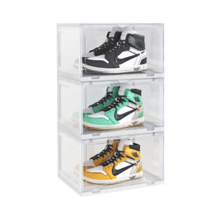 SOGA 3 Tier Transparent Portable Shoe Organiser Sneaker Footwear Folding Plastic Bin Stackable Storage Box with Magnetic Door ShoeA9003WHT AU DEPOT - AU DEPOT