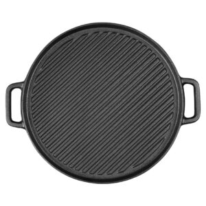 SOGA 30cm Round Cast Iron Ribbed BBQ Pan Skillet Steak Sizzle Platter with Handle Frying Pans ZPai042 AU DEPOT Frying Pans - AU DEPOT