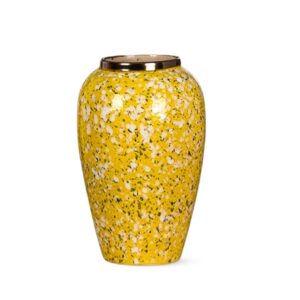 SOGA 30x19cm Yellow with White Mini Floral Medium Ceramic Flower Vase Elegant Living Room Home Decor Vase829 AU DEPOT - AU DEPOT