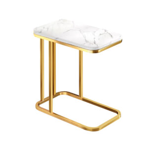 SOGA 30x50cm White Ceramic Sofa Side Square Mini Table w Gold Metal Legs SideTab24 AU DEPOT - AU DEPOT