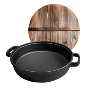 SOGA 31cm Round Cast Iron Pre seasoned Deep Baking Pizza Frying Pan Skillet with Wooden Lid Frying Pans ZPaiC2 AU DEPOT Frying Pans - AU DEPOT