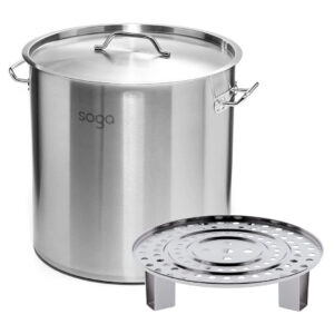 SOGA 33L Stainless Steel Stock Pot with One Steamer Rack Insert Stockpot Tray stock multi pots StockPot35CM 1XRack34CM AU DEPOT stock & multi pots - AU DEPOT