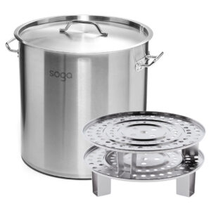 SOGA 33L Stainless Steel Stock Pot with Two Steamer Rack Insert Stockpot Tray stock multi pots StockPot35CM 2XRack34CM AU DEPOT stock & multi pots - AU DEPOT