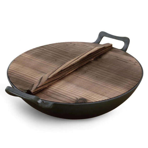 SOGA 36CM Commercial Cast Iron Wok FryPan with Wooden Lid Fry Pan, Home & Living, Kitchen & Dining, Cookware, Frying Pans, ,  - AU DEPOT 1