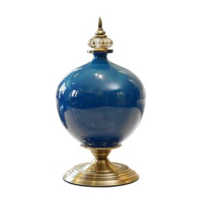 SOGA 38.50cm Ceramic Oval Flower Vase with Gold Metal Base Dark Blue VaseCeremicCBlue AU DEPOT - AU DEPOT