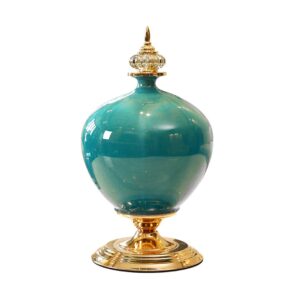 SOGA 38.50cm Ceramic Oval Flower Vase with Gold Metal Base Green VaseCeremicCGreen AU DEPOT - AU DEPOT