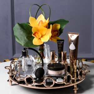 SOGA 38cm Black-Colored Round Mirror Glass Metal Tray Vanity Makeup Perfume Jewelry Organiser with Bronze Metal Frame Handles, Home & Living, Home Decor, Jewellery Holders & Organisers, , ,  - AU DEPOT 2