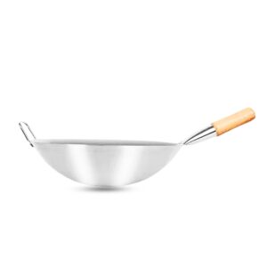 SOGA 38cm Stainless Steel Kitchen Cooking Wok with Wood Handle frying pans WokHandle38 AU DEPOT frying pans - AU DEPOT