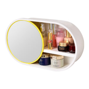 SOGA 39cm Oval Wall-Mounted Mirror Storage Box Vanity Mirror Rack Bathroom Adhesive Shelf Home Organiser Decor, Home, Bathroom, Bathroom Accessories, Bathroom Storage, ,  - AU DEPOT 1