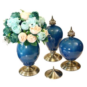 SOGA 3X Ceramic Oval Flower Vase with Blue Flower Set Dark Blue, Home & Living, Home Decor, Vases, , ,  - AU DEPOT 1