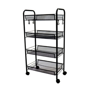 SOGA 4 Tier Steel Black Bee Mesh Kitchen Cart Multi Functional Shelves Portable Storage Organizer with Wheels KitchenXY037 AU DEPOT - AU DEPOT