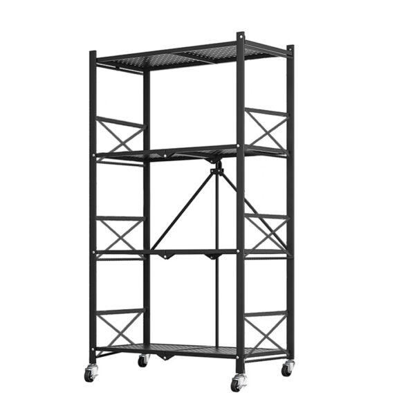 SOGA 4 Tier Steel Black Foldable Display Stand Multi-Functional Shelves Portable Storage Organizer with Wheels, Garden, Tools & Hardware, Garage Storage & Organisation, Utility Shelves, , ,  - AU DEPOT 1