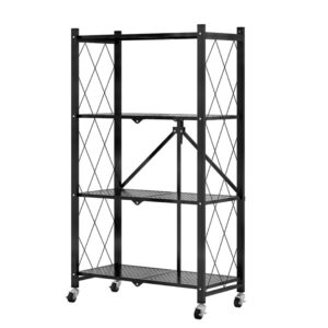 SOGA 4 Tier Steel Black Foldable Kitchen Cart Multi Functional Shelves Portable Storage Organizer with Wheels KitchenXY002 AU DEPOT - AU DEPOT