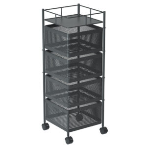 SOGA 4 Tier Steel Square Rotating Kitchen Cart Multi Functional Shelves Portable Storage Organizer with Wheels KitchenXY020 AU DEPOT - AU DEPOT