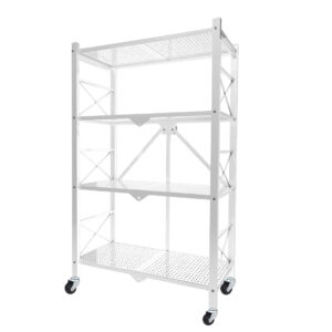 SOGA 4 Tier Steel White Foldable Display Stand Multi Functional Shelves Portable Storage Organizer with Wheels KitchenXY029 AU DEPOT - AU DEPOT