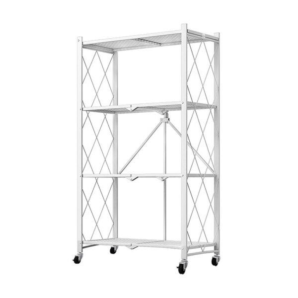 SOGA 4 Tier Steel White Foldable Kitchen Cart Multi-Functional Shelves Portable Storage Organizer with Wheels, Garden, Tools & Hardware, Garage Storage & Organisation, Utility Shelves, , ,  - AU DEPOT 1