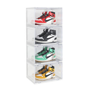 SOGA 4 Tier Transparent Portable Shoe Organiser Sneaker Footwear Folding Plastic Bin Stackable Storage Box with Magnetic Door, Furniture, Storage & Shelving, Shoe Storage, , ,  - AU DEPOT 1