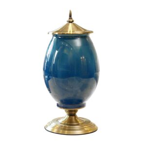 SOGA 40.5cm Ceramic Oval Flower Vase with Gold Metal Base Dark Blue VaseCeremicABlue AU DEPOT - AU DEPOT