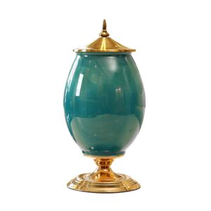 SOGA 40.5cm Ceramic Oval Flower Vase with Gold Metal Base Green VaseCeremicAGreen AU DEPOT - AU DEPOT