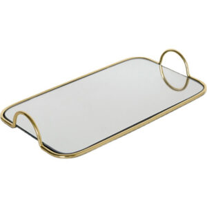 SOGA 40.5cm Gold Flat Lay Mirror Glass Metal Tray Vanity Makeup Perfume Jewelry Organiser with Handles PlateHJ1134 AU DEPOT - AU DEPOT