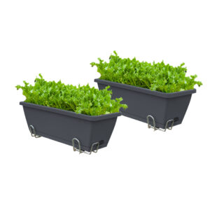 SOGA 49.5cm Black Rectangular Planter Vegetable Herb Flower Outdoor Plastic Box with Holder Balcony Garden Decor Set of 2 PlantBox2G AU DEPOT - AU DEPOT