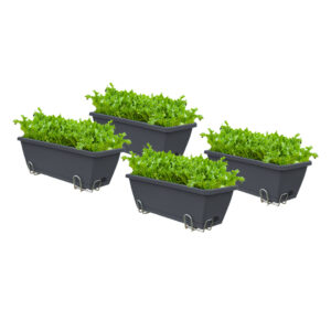 SOGA 49.5cm Black Rectangular Planter Vegetable Herb Flower Outdoor Plastic Box with Holder Balcony Garden Decor Set of 4, Garden, Tools & Hardware, Gardening & Lawn Care, Pots, Planters & Container Accessories, , ,  - AU DEPOT 1