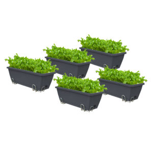 SOGA 49.5cm Black Rectangular Planter Vegetable Herb Flower Outdoor Plastic Box with Holder Balcony Garden Decor Set of 5, Garden, Tools & Hardware, Gardening & Lawn Care, Pots, Planters & Container Accessories, , ,  - AU DEPOT 1