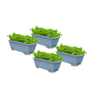 SOGA 49.5cm Blue Rectangular Planter Vegetable Herb Flower Outdoor Plastic Box with Holder Balcony Garden Decor Set of 4 PlantBox4W AU DEPOT - AU DEPOT