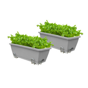 SOGA 49.5cm Gray Rectangular Planter Vegetable Herb Flower Outdoor Plastic Box with Holder Balcony Garden Decor Set of 2 PlantBox2H AU DEPOT - AU DEPOT