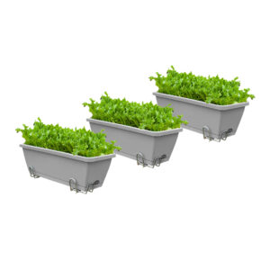 SOGA 49.5cm Gray Rectangular Planter Vegetable Herb Flower Outdoor Plastic Box with Holder Balcony Garden Decor Set of 3 PlantBox3H AU DEPOT - AU DEPOT