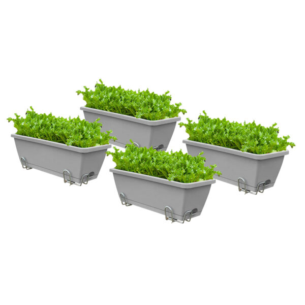 SOGA 49.5cm Gray Rectangular Planter Vegetable Herb Flower Outdoor Plastic Box with Holder Balcony Garden Decor Set of 4, Garden, Tools & Hardware, Gardening & Lawn Care, Pots, Planters & Container Accessories, , ,  - AU DEPOT 1